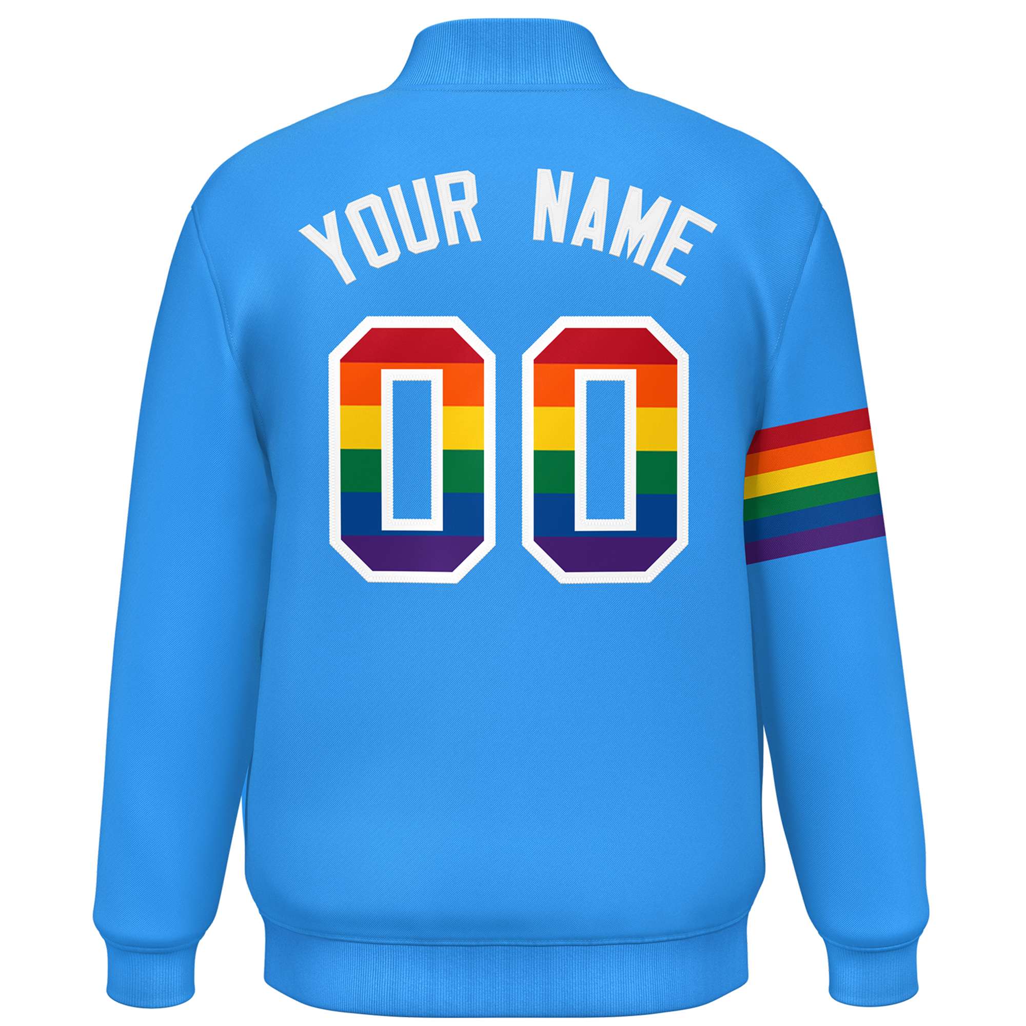 Custom Powder Blue LGBT Rainbow For Pride Month Classic Style Letterman Baseball Jacket