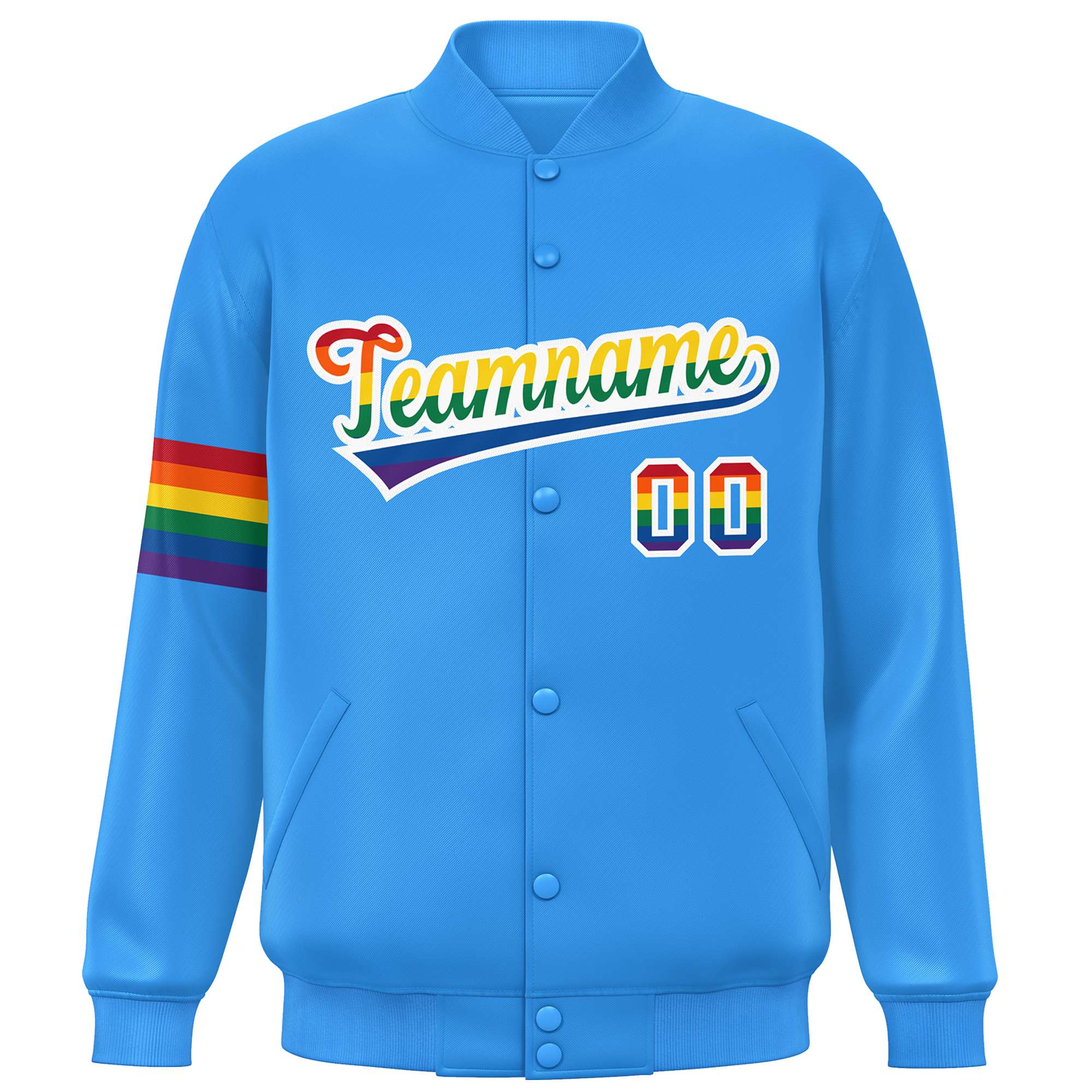 Custom Powder Blue LGBT Rainbow For Pride Month Classic Style Letterman Baseball Jacket