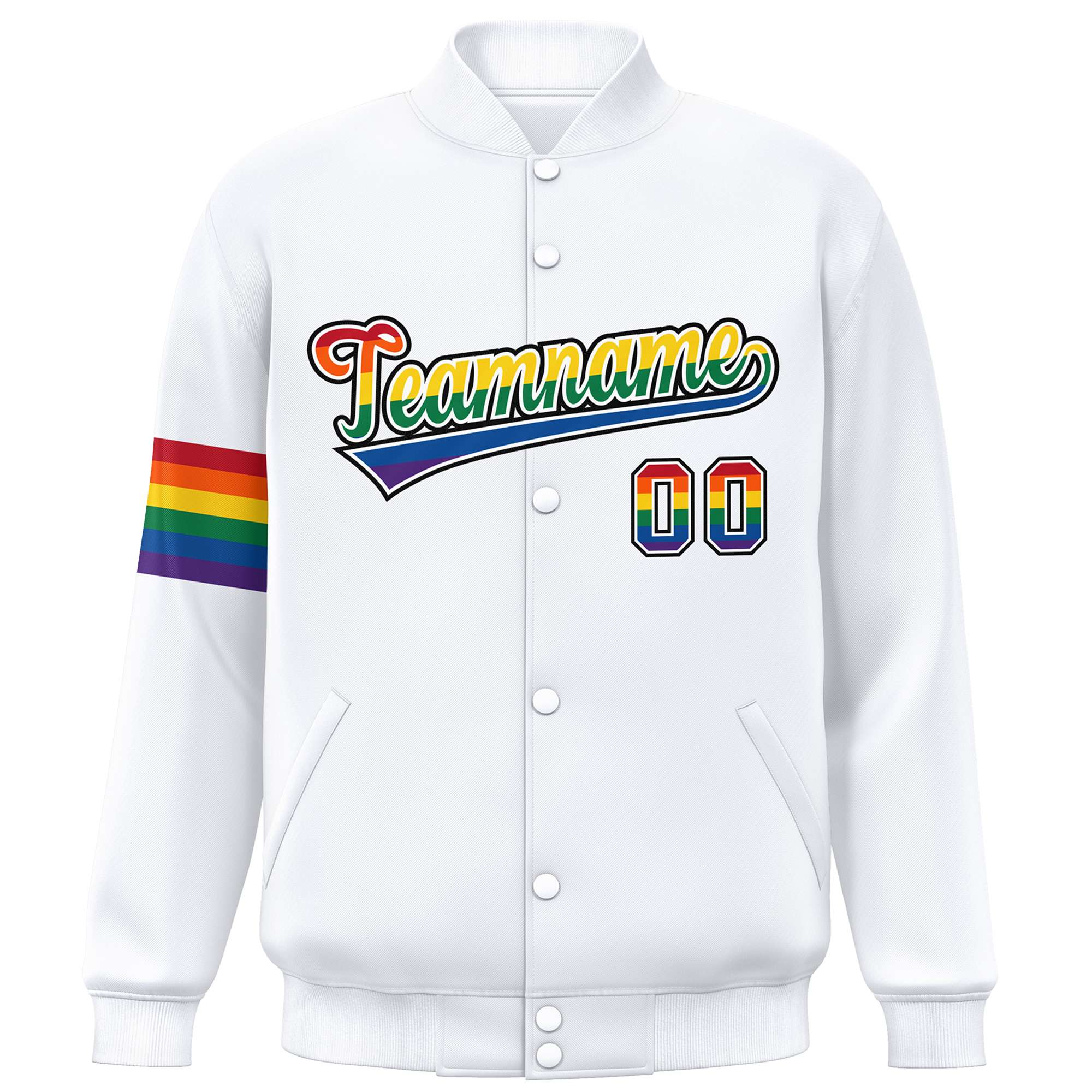 Custom White LGBT Rainbow For Pride Month Classic Style Letterman Baseball Jacket