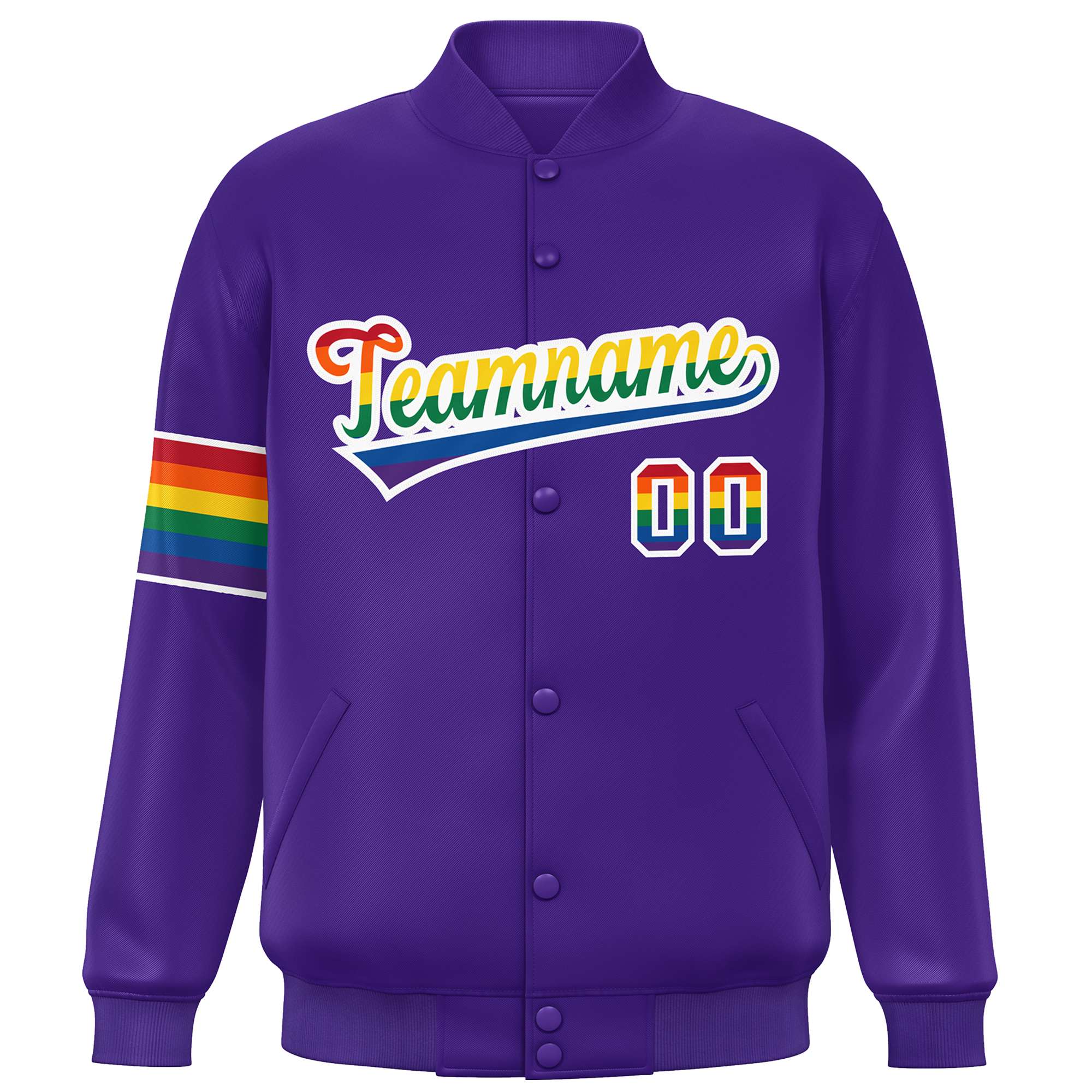 Custom Purple LGBT Rainbow For Pride Month Classic Style Letterman Baseball Jacket