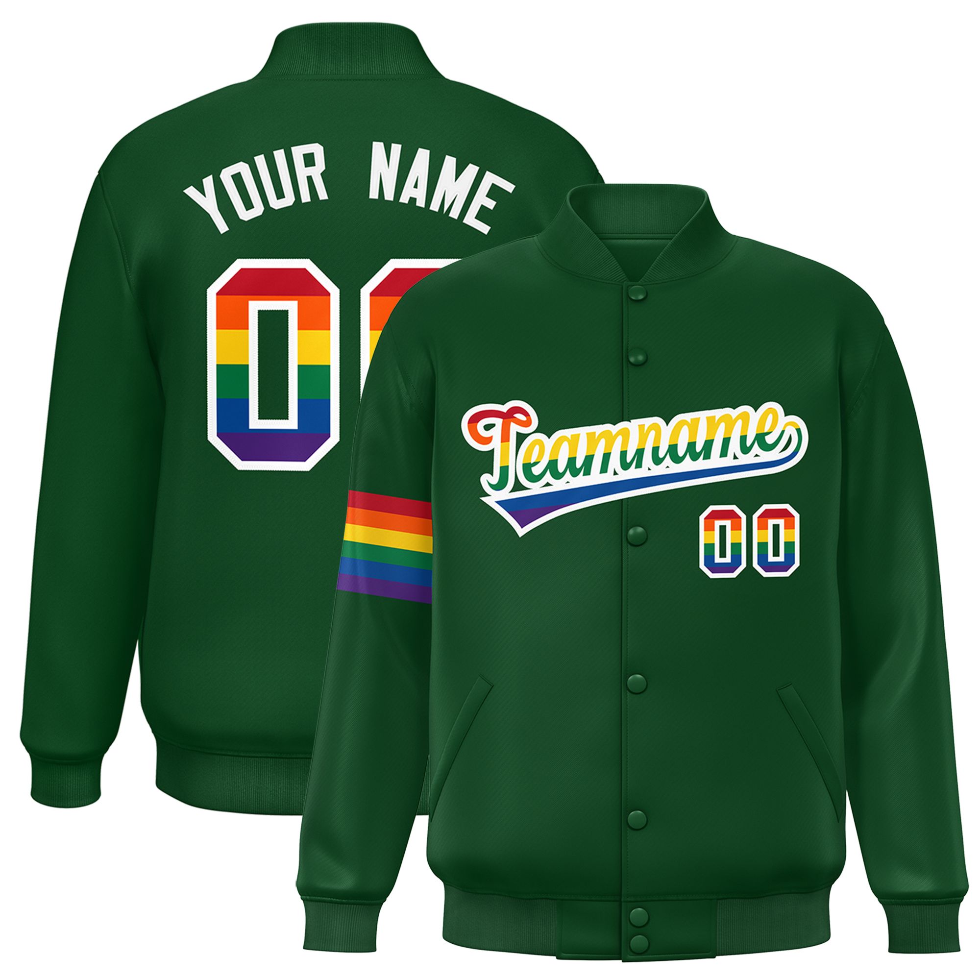 Custom Green LGBT Rainbow For Pride Month Classic Style Letterman Baseball Jacket