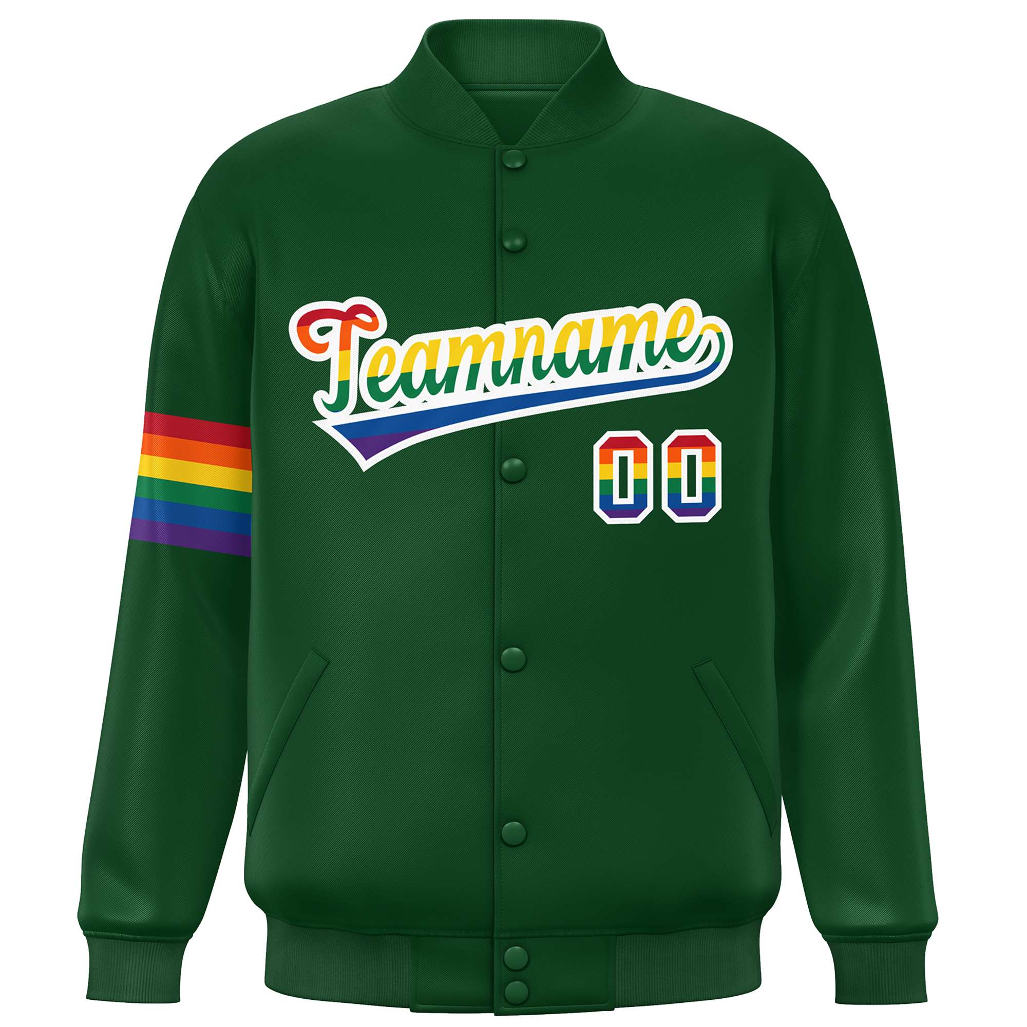 Custom Green LGBT Rainbow For Pride Month Classic Style Letterman Baseball Jacket