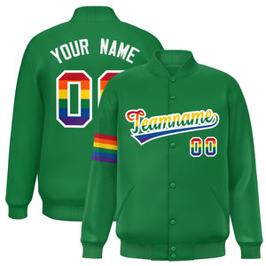 Custom Kelly Green LGBT Rainbow For Pride Month Classic Style Letterman Baseball Jacket