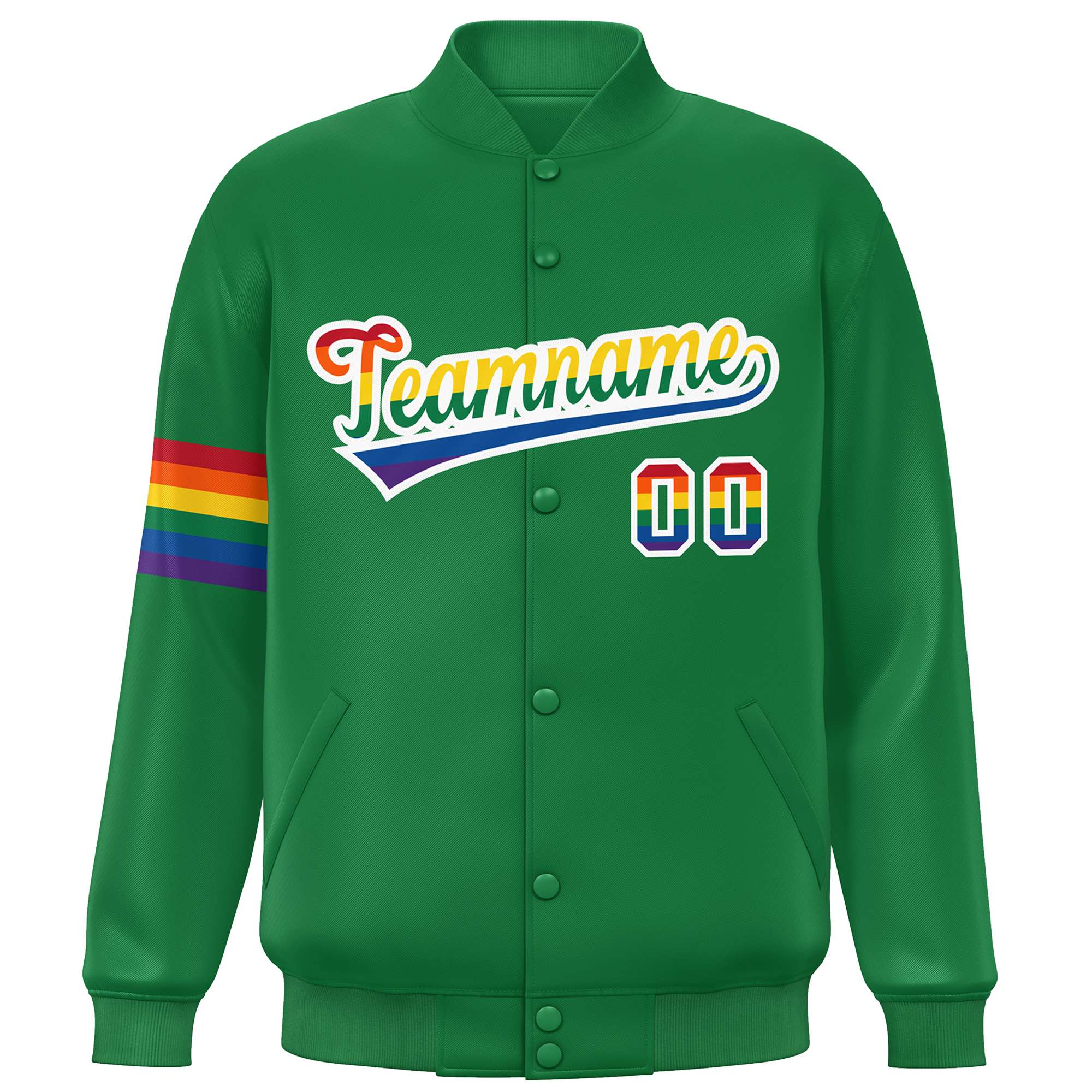 Custom Kelly Green LGBT Rainbow For Pride Month Classic Style Letterman Baseball Jacket