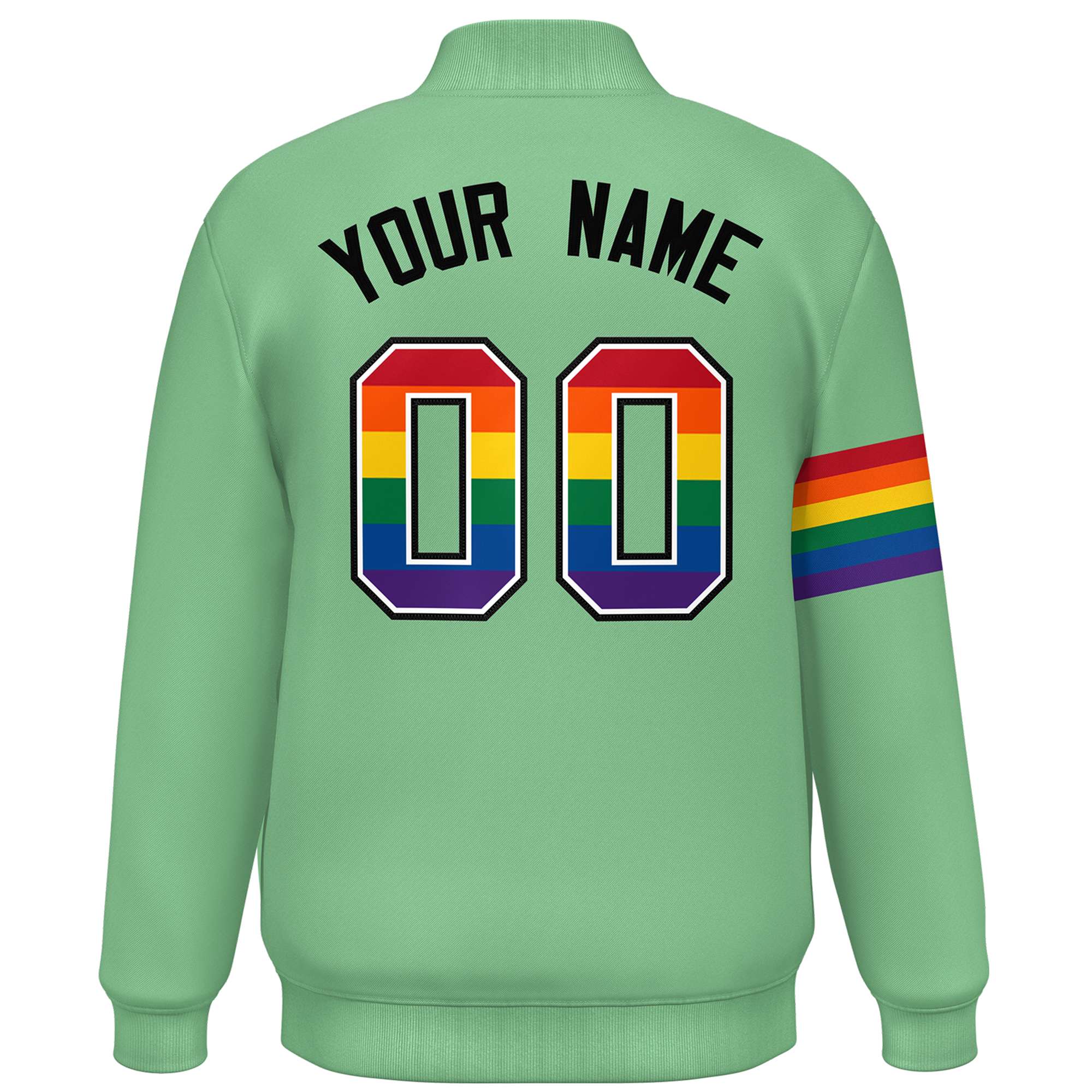 Custom Light Green LGBT Rainbow For Pride Month Classic Style Letterman Baseball Jacket