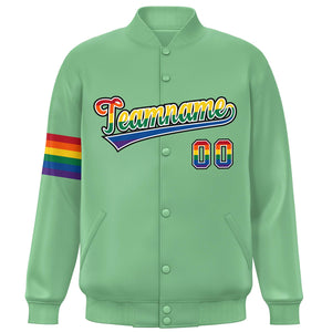 Custom Light Green LGBT Rainbow For Pride Month Classic Style Letterman Baseball Jacket