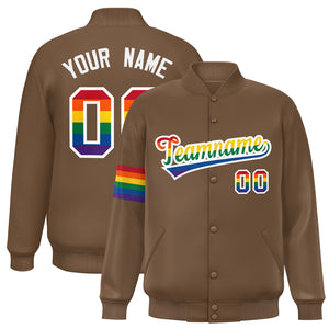 Custom Light Brown LGBT Rainbow For Pride Month Classic Style Letterman Baseball Jacket