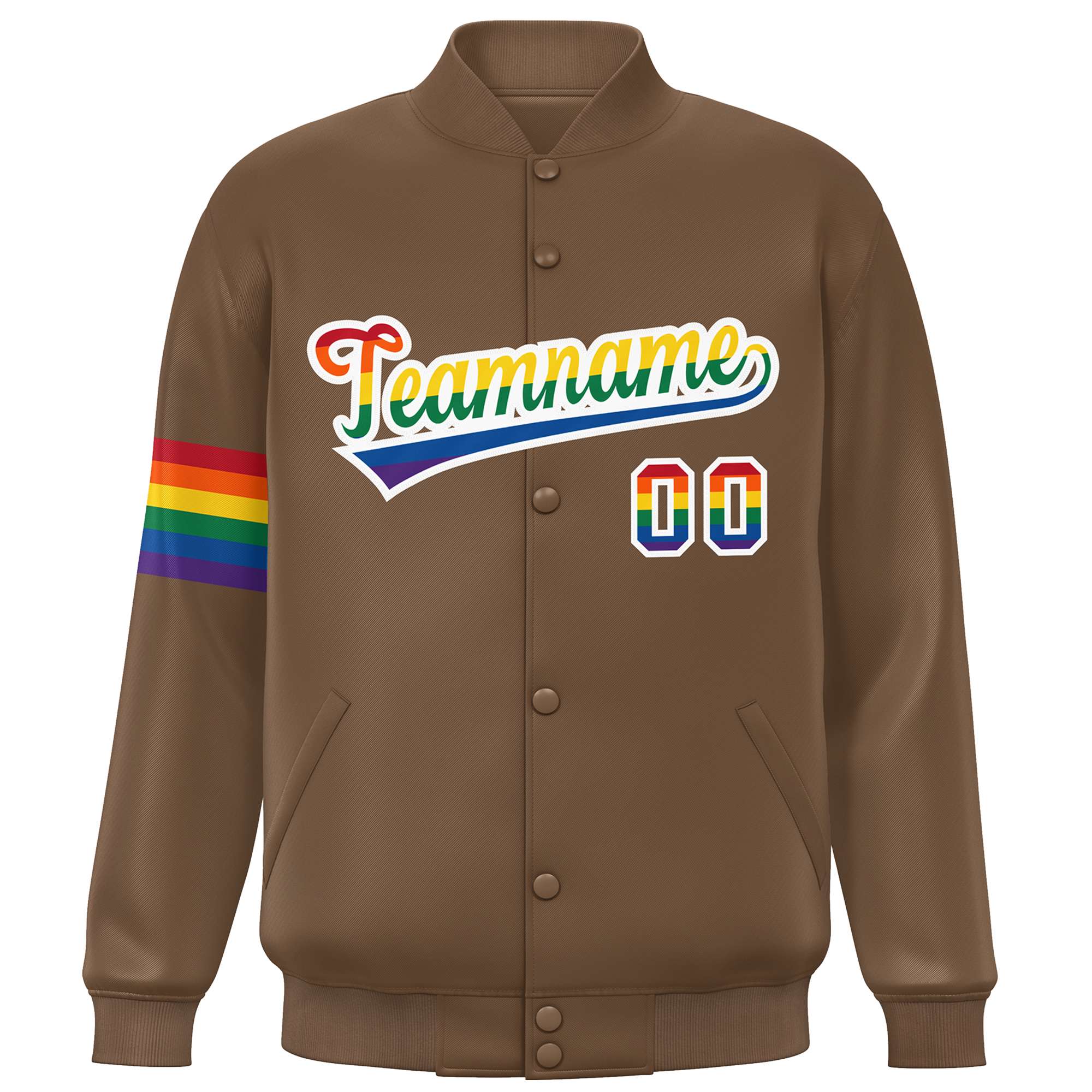 Custom Light Brown LGBT Rainbow For Pride Month Classic Style Letterman Baseball Jacket