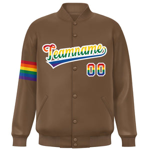 Custom Light Brown LGBT Rainbow For Pride Month Classic Style Letterman Baseball Jacket