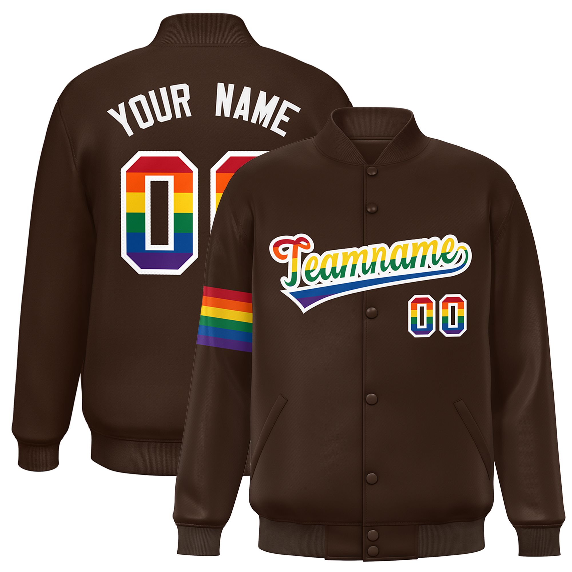 Custom Brown LGBT Rainbow For Pride Month Classic Style Letterman Baseball Jacket