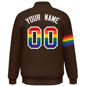 Custom Brown LGBT Rainbow For Pride Month Classic Style Letterman Baseball Jacket