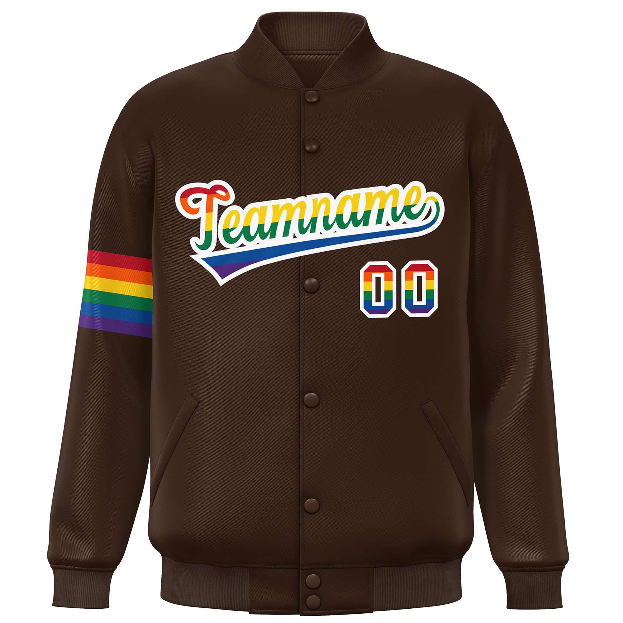 Custom Brown LGBT Rainbow For Pride Month Classic Style Letterman Baseball Jacket