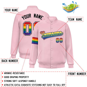 Custom Light Pink LGBT Rainbow For Pride Month Classic Style Letterman Baseball Jacket