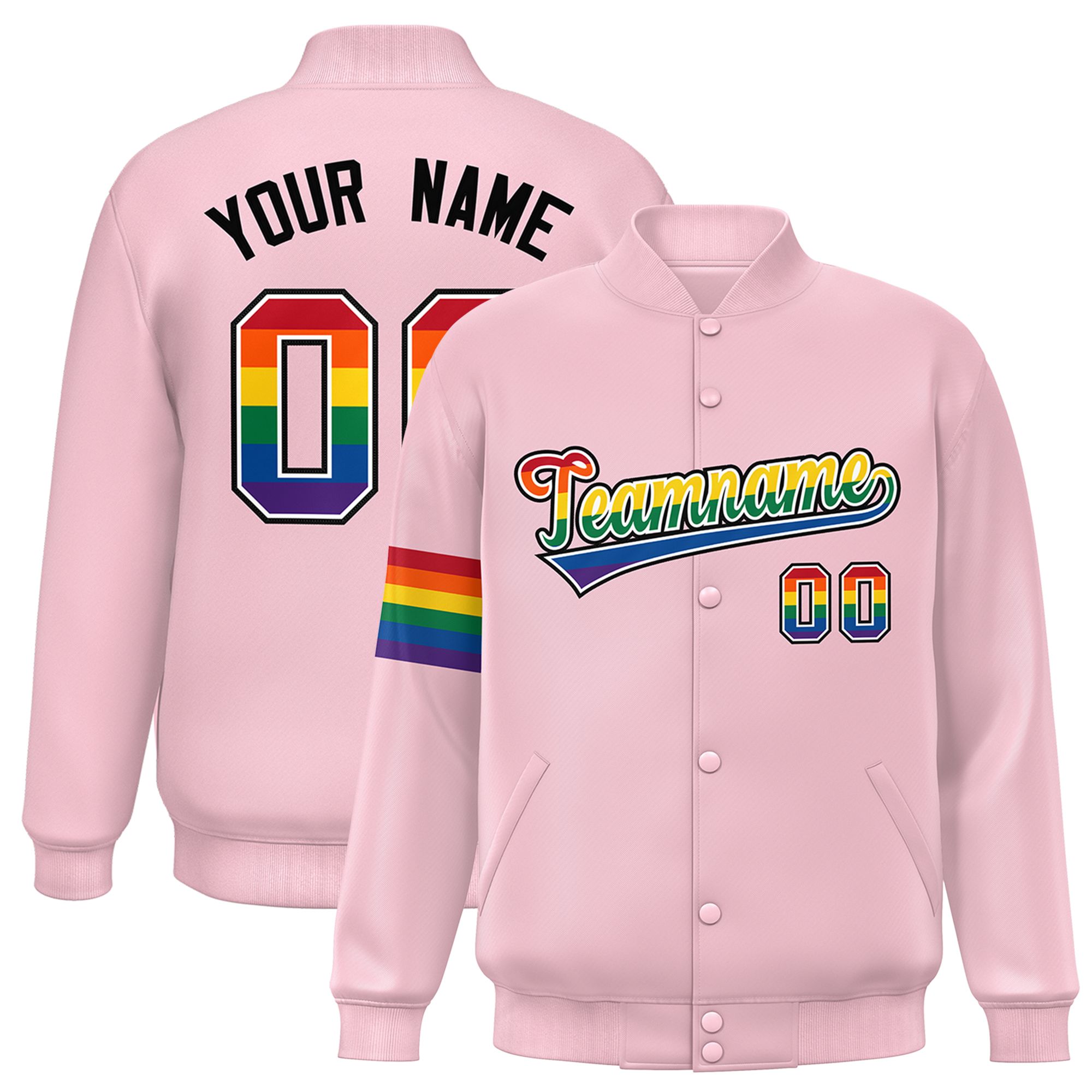 Custom Light Pink LGBT Rainbow For Pride Month Classic Style Letterman Baseball Jacket