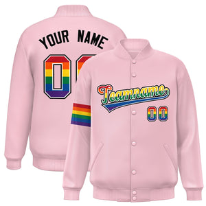 Custom Light Pink LGBT Rainbow For Pride Month Classic Style Letterman Baseball Jacket