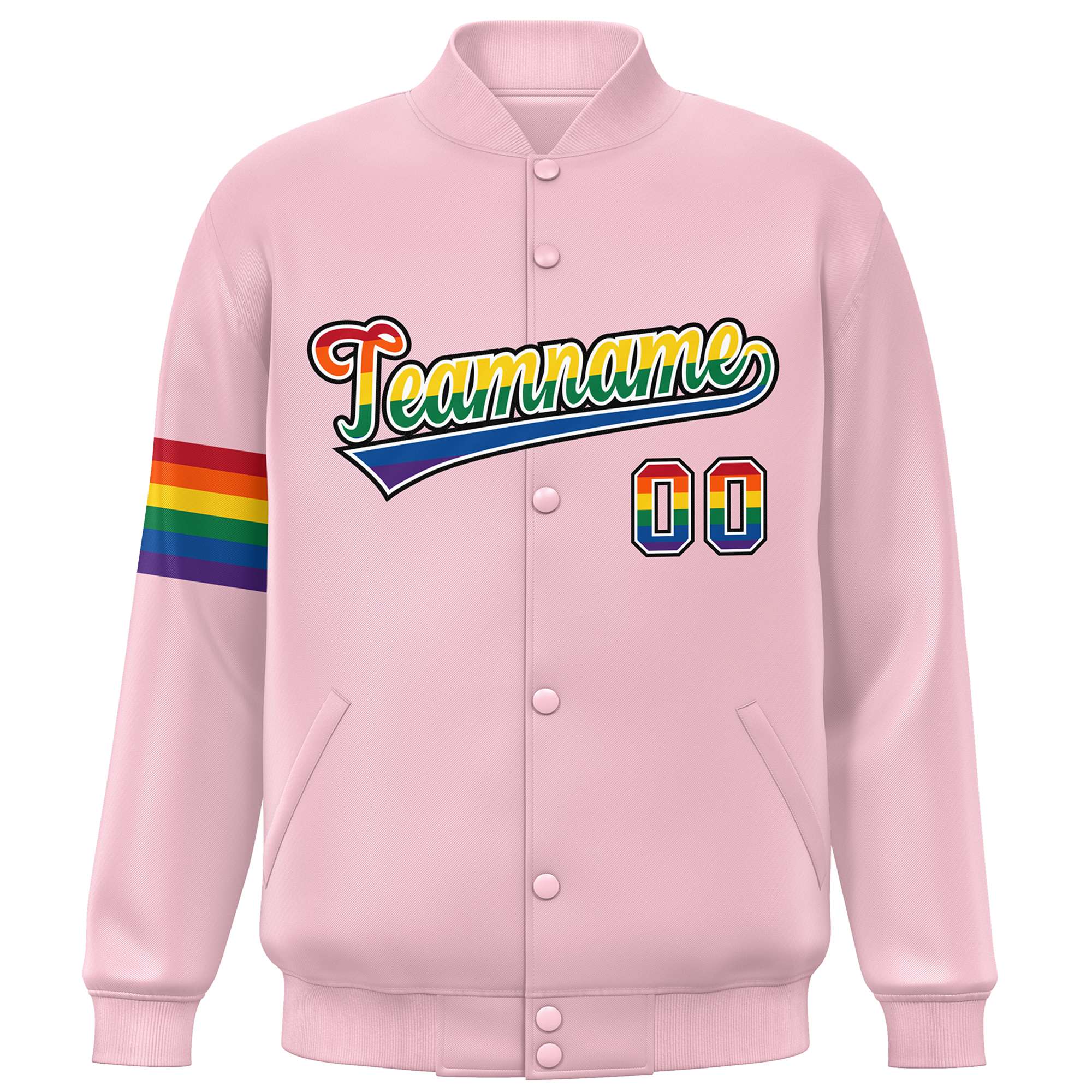 Custom Light Pink LGBT Rainbow For Pride Month Classic Style Letterman Baseball Jacket