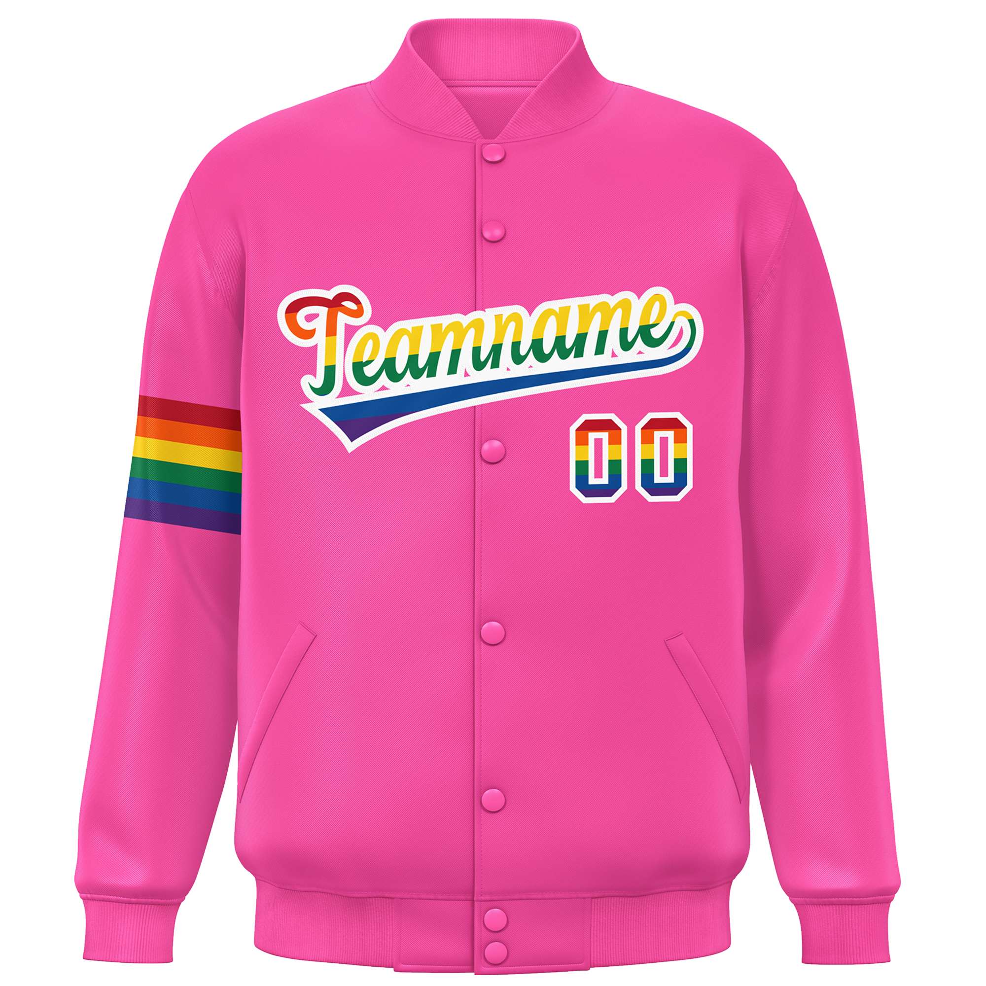 Custom Pink LGBT Rainbow For Pride Month Classic Style Letterman Baseball Jacket