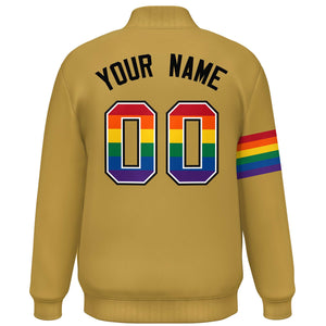 Custom Old Gold LGBT Rainbow For Pride Month Classic Style Letterman Baseball Jacket