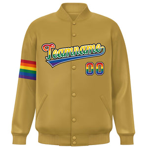 Custom Old Gold LGBT Rainbow For Pride Month Classic Style Letterman Baseball Jacket