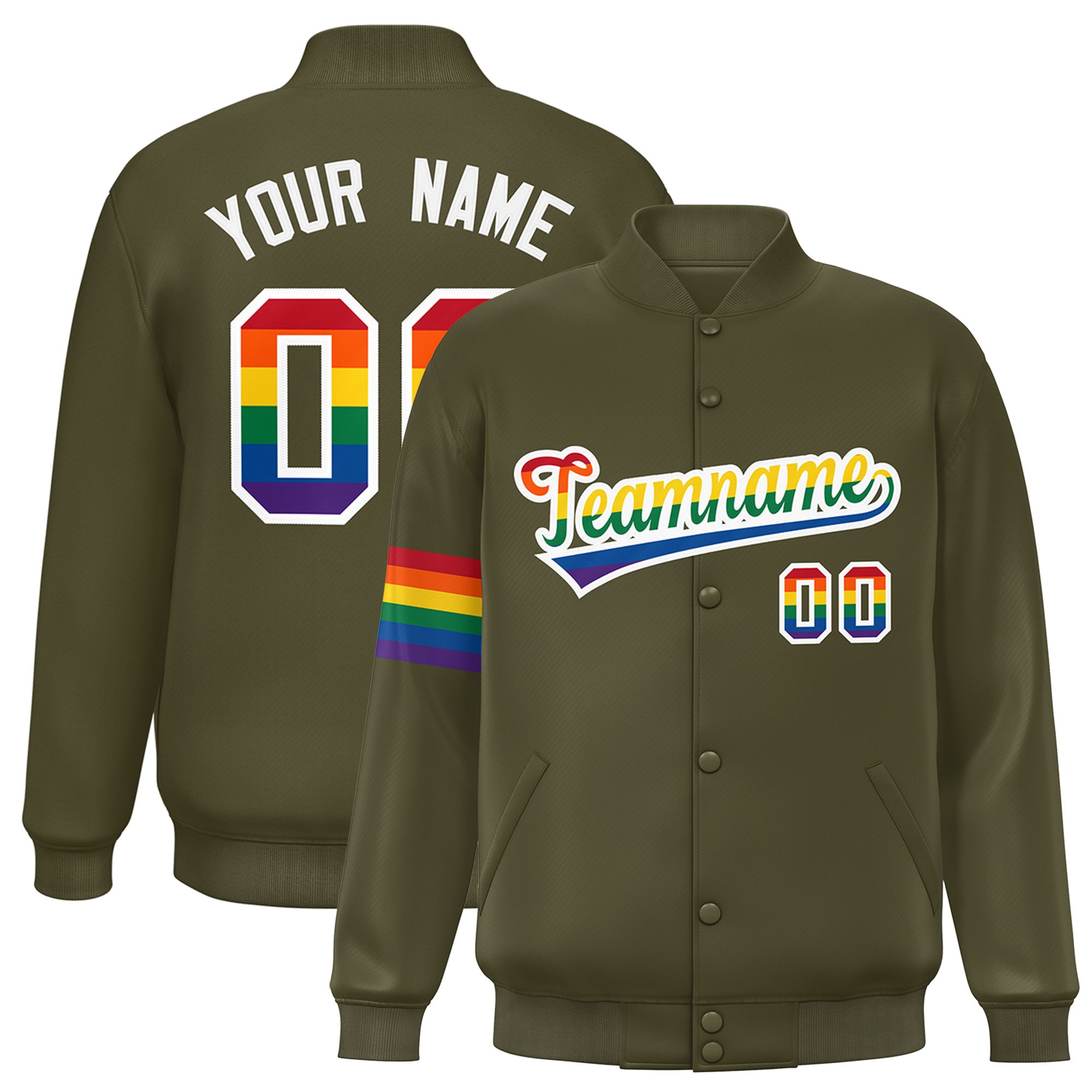 Custom Olive LGBT Rainbow For Pride Month Classic Style Letterman Baseball Jacket