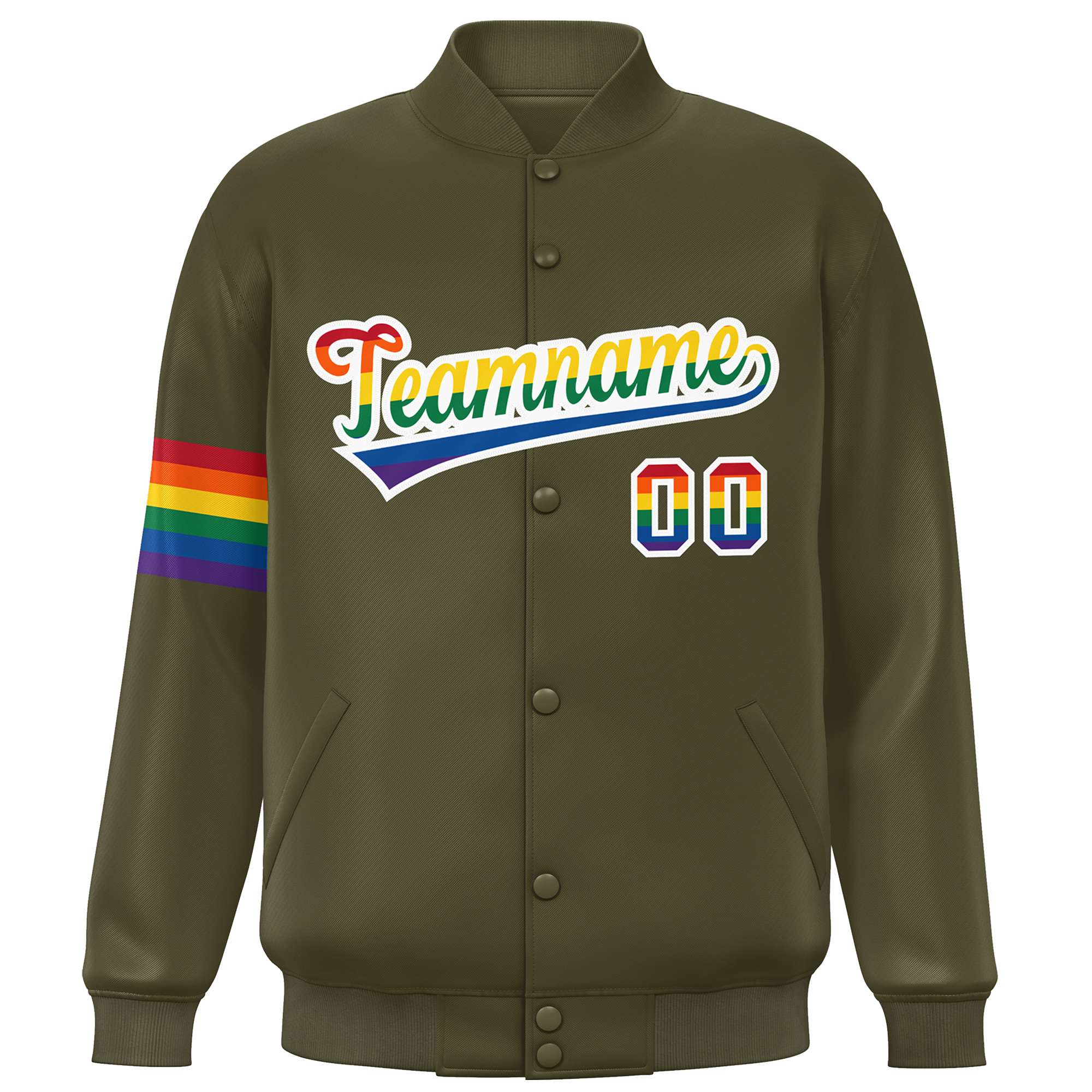 Custom Olive LGBT Rainbow For Pride Month Classic Style Letterman Baseball Jacket