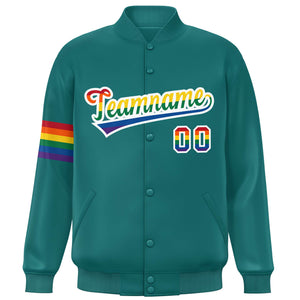 Custom Aqua LGBT Rainbow For Pride Month Classic Style Letterman Baseball Jacket