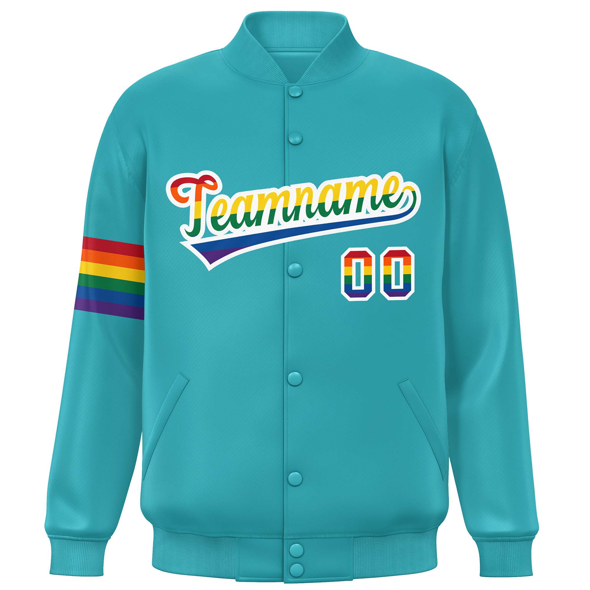 Custom Aqua LGBT Rainbow For Pride Month Classic Style Letterman Baseball Jacket