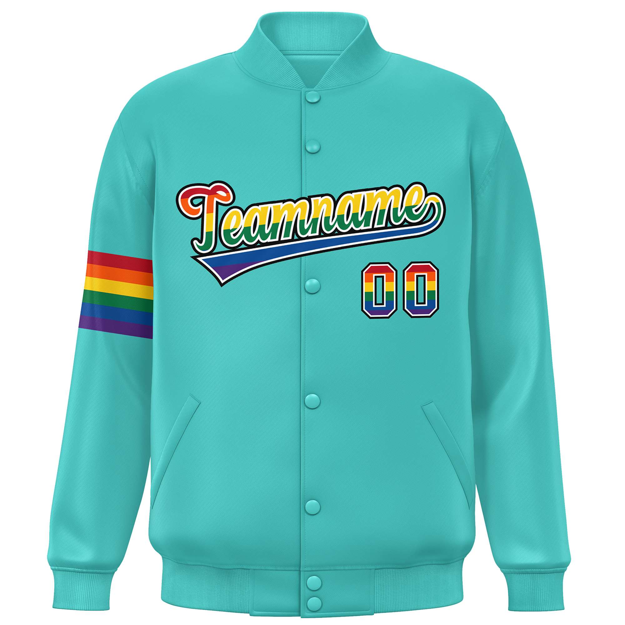 Custom Aqua LGBT Rainbow For Pride Month Classic Style Letterman Baseball Jacket