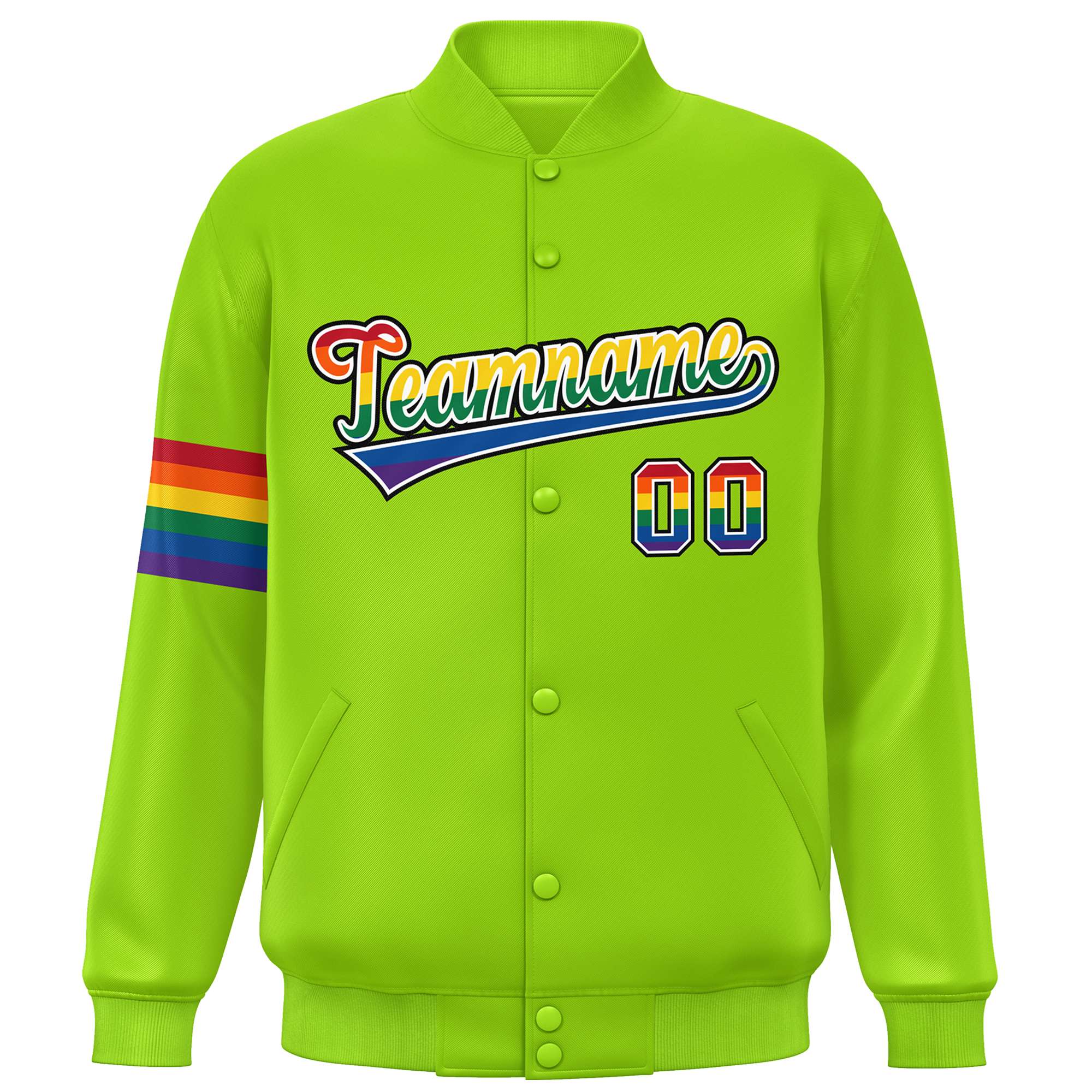 Custom Neon Green LGBT Rainbow For Pride Month Classic Style Letterman Baseball Jacket