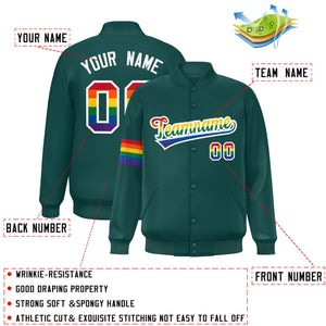 Custom Midnight Green LGBT Rainbow For Pride Month Classic Style Letterman Baseball Jacket