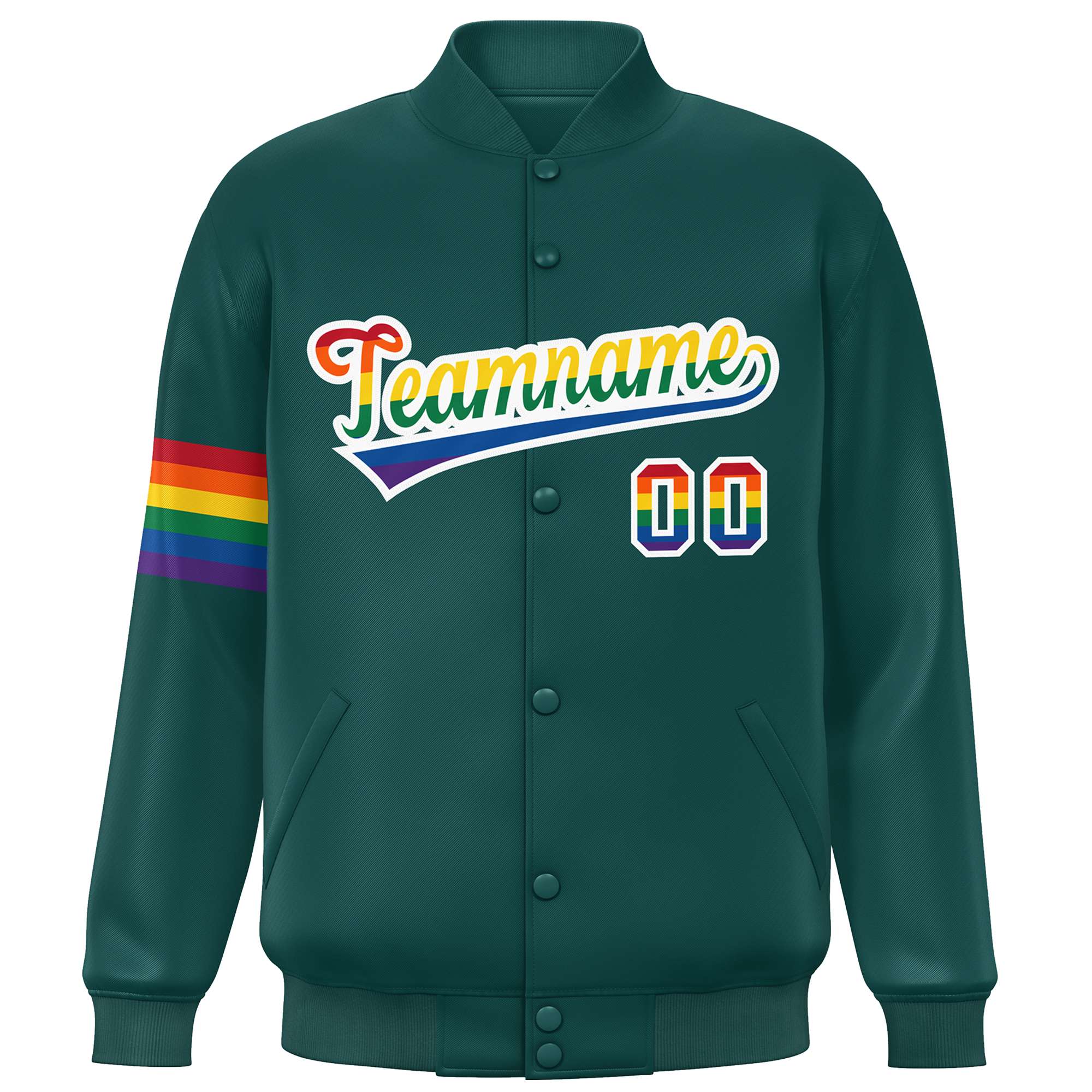 Custom Midnight Green LGBT Rainbow For Pride Month Classic Style Letterman Baseball Jacket