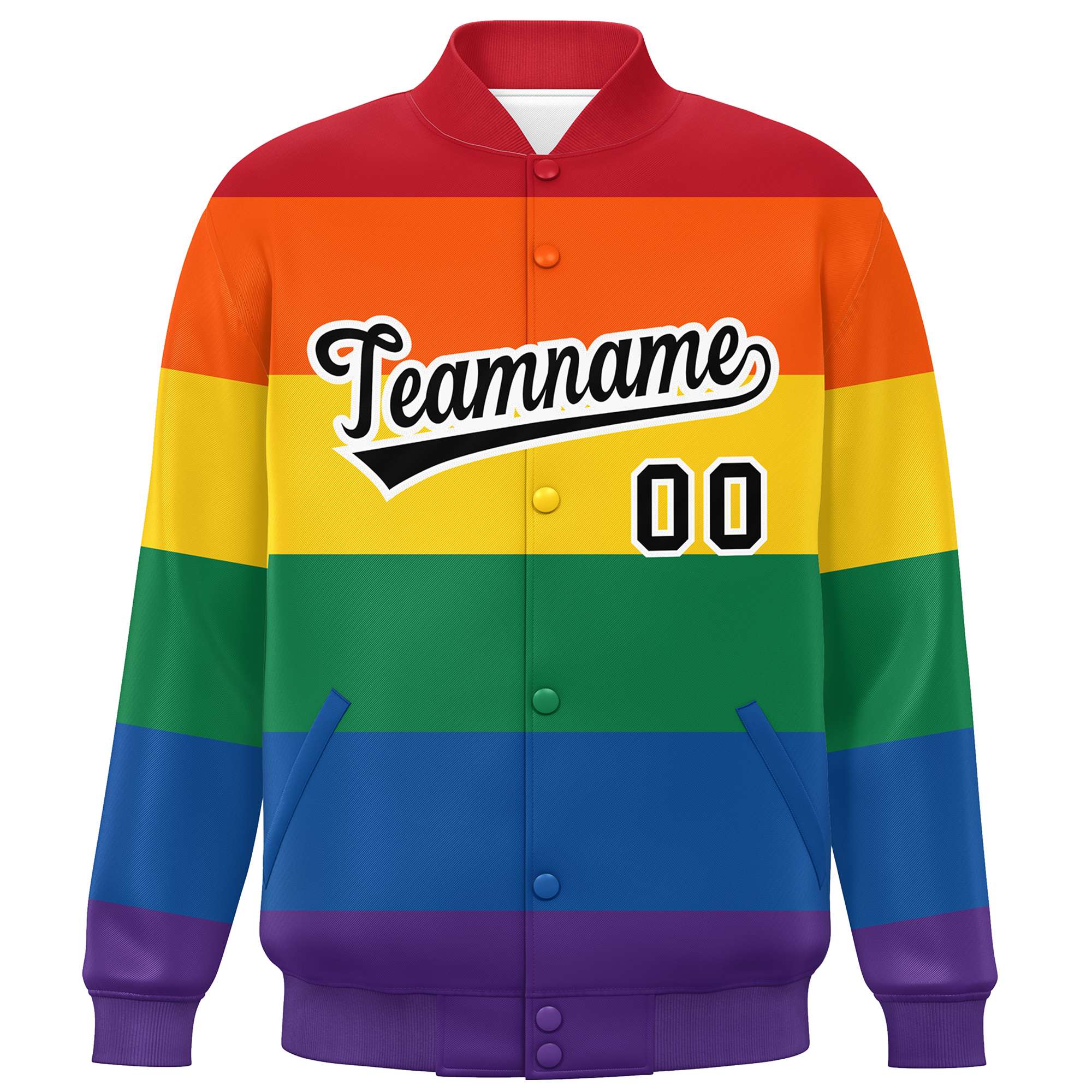 Custom LGBT Rainbow For Pride Month Full-Snap Color Block Letterman Baseball Jacket