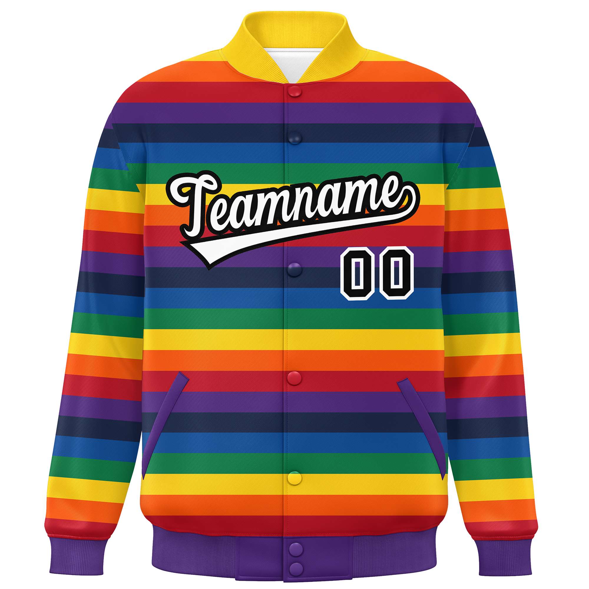 Custom LGBT Rainbow For Pride Month Full-Snap Color Block Letterman Baseball Jacket