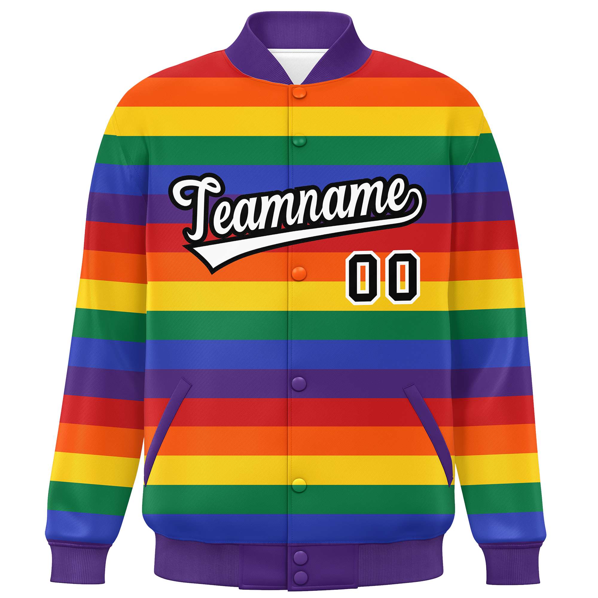 Custom LGBT Rainbow For Pride Month Full-Snap Color Block Letterman Baseball Jacket