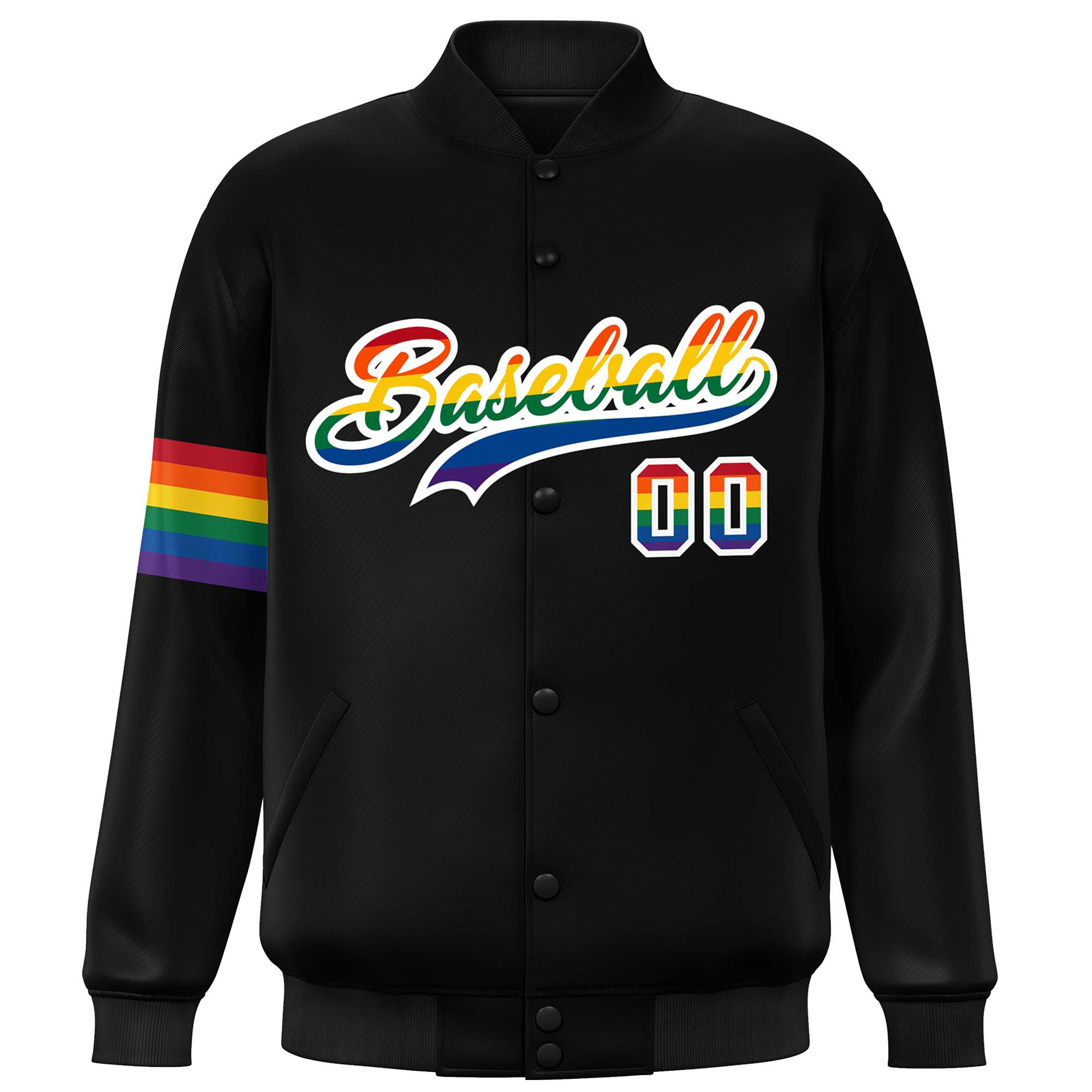 Custom Black LGBT Rainbow For Pride Month Classic Style Letterman Baseball Jacket