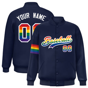 Custom Navy LGBT Rainbow For Pride Month Classic Style Letterman Baseball Jacket