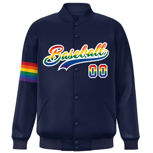 Custom Navy LGBT Rainbow For Pride Month Classic Style Letterman Baseball Jacket