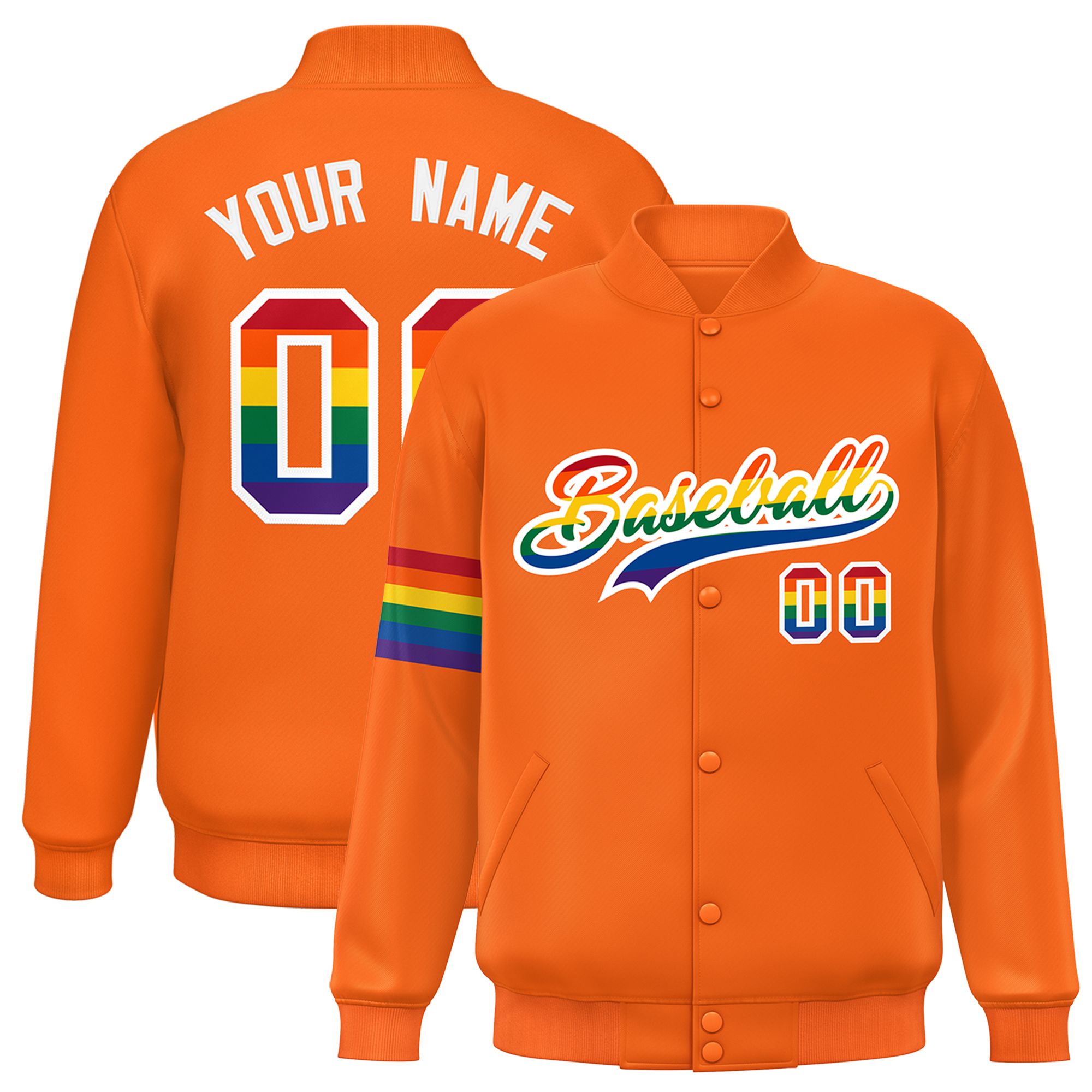 Custom Orange LGBT Rainbow For Pride Month Classic Style Letterman Baseball Jacket