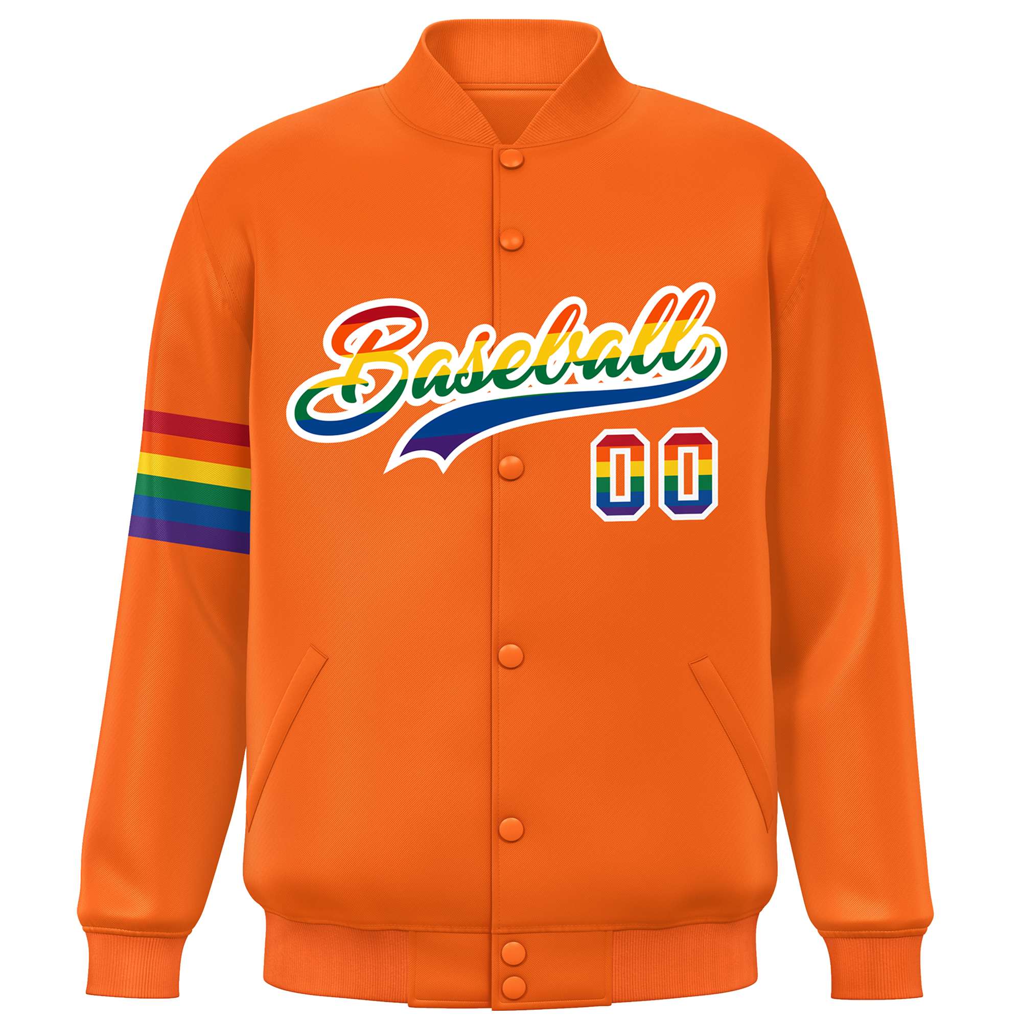 Custom Orange LGBT Rainbow For Pride Month Classic Style Letterman Baseball Jacket