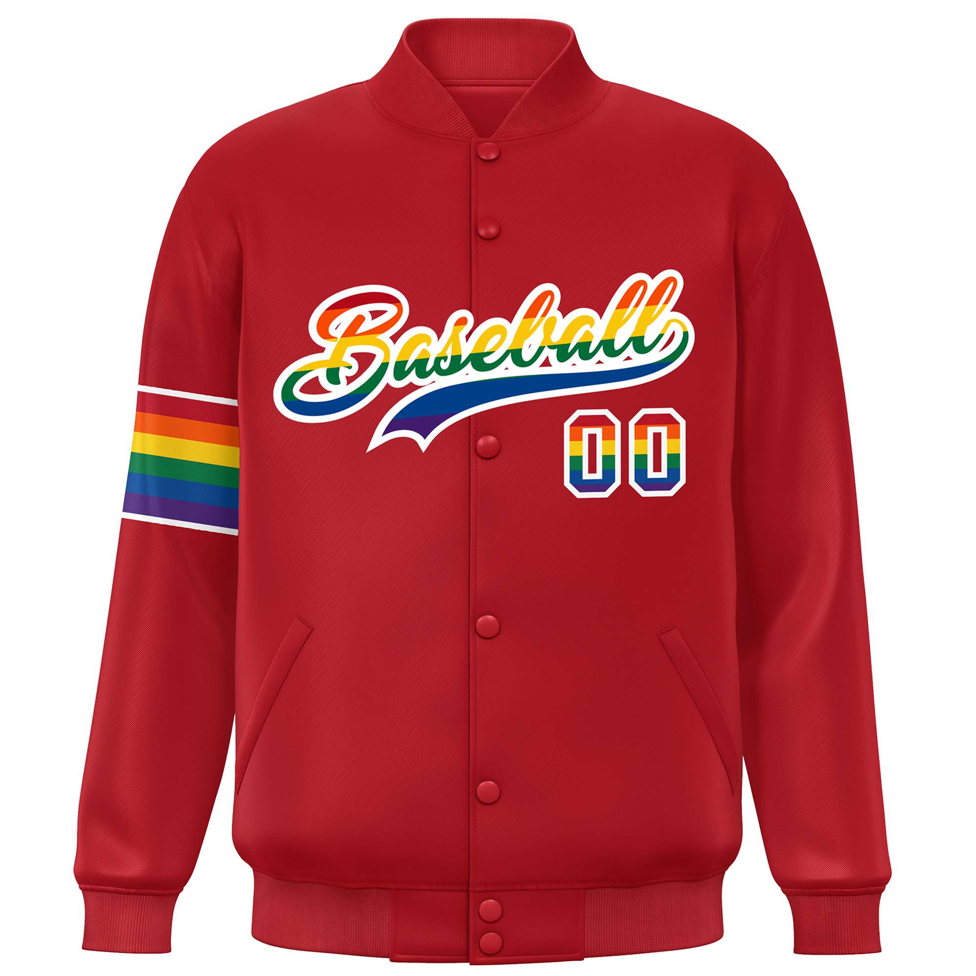 Custom Red LGBT Rainbow For Pride Month Classic Style Letterman Baseball Jacket