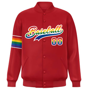 Custom Red LGBT Rainbow For Pride Month Classic Style Letterman Baseball Jacket