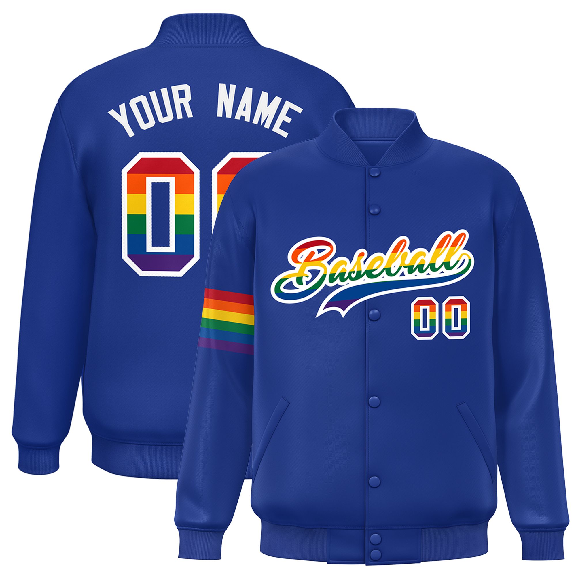 Custom Royal LGBT Rainbow For Pride Month Classic Style Letterman Baseball Jacket