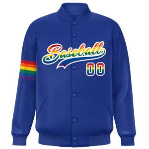 Custom Royal LGBT Rainbow For Pride Month Classic Style Letterman Baseball Jacket