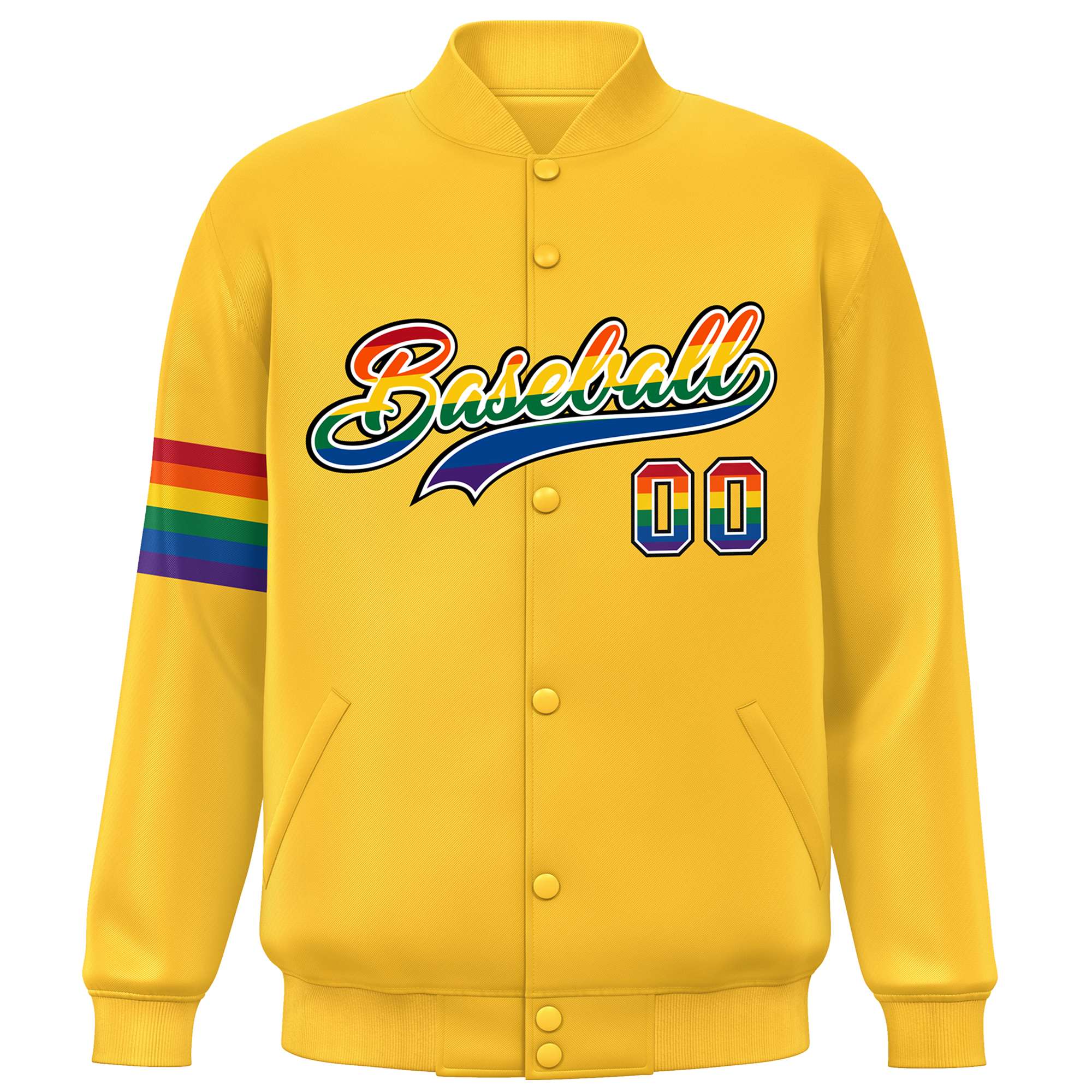 Custom Gold LGBT Rainbow For Pride Month Classic Style Letterman Baseball Jacket