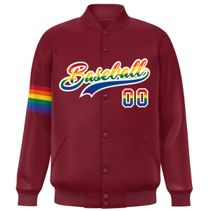 Custom Crimson LGBT Rainbow For Pride Month Classic Style Letterman Baseball Jacket