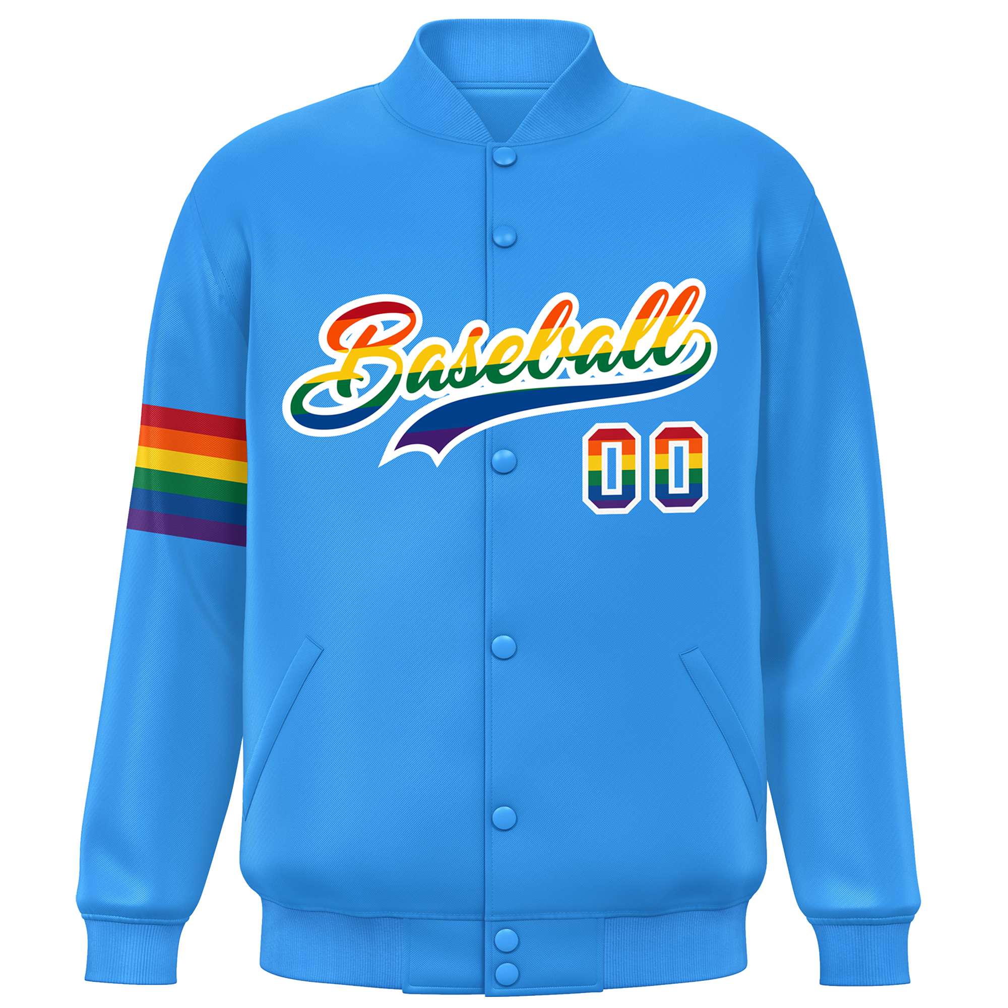 Custom Powder Blue LGBT Rainbow For Pride Month Classic Style Letterman Baseball Jacket