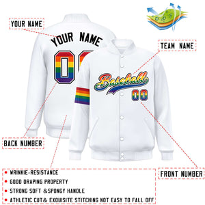 Custom White LGBT Rainbow For Pride Month Classic Style Letterman Baseball Jacket