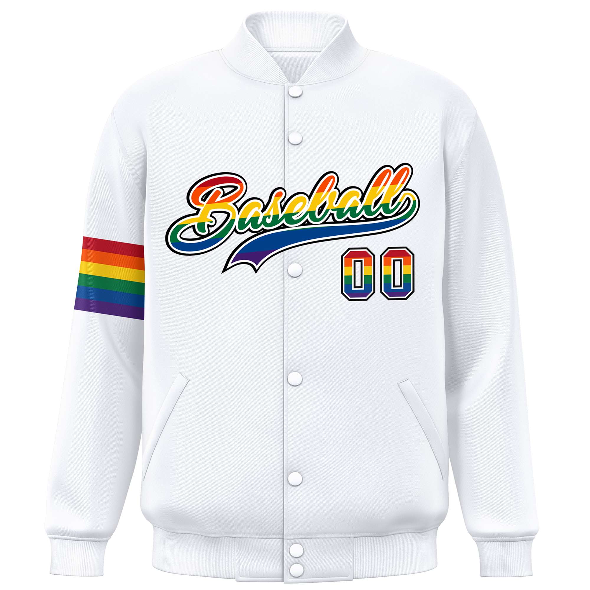 Custom White LGBT Rainbow For Pride Month Classic Style Letterman Baseball Jacket