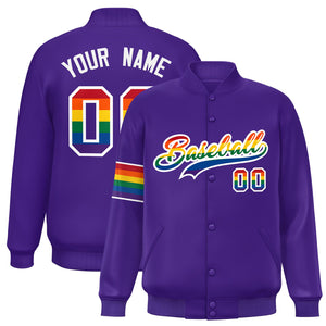 Custom Purple LGBT Rainbow For Pride Month Classic Style Letterman Baseball Jacket