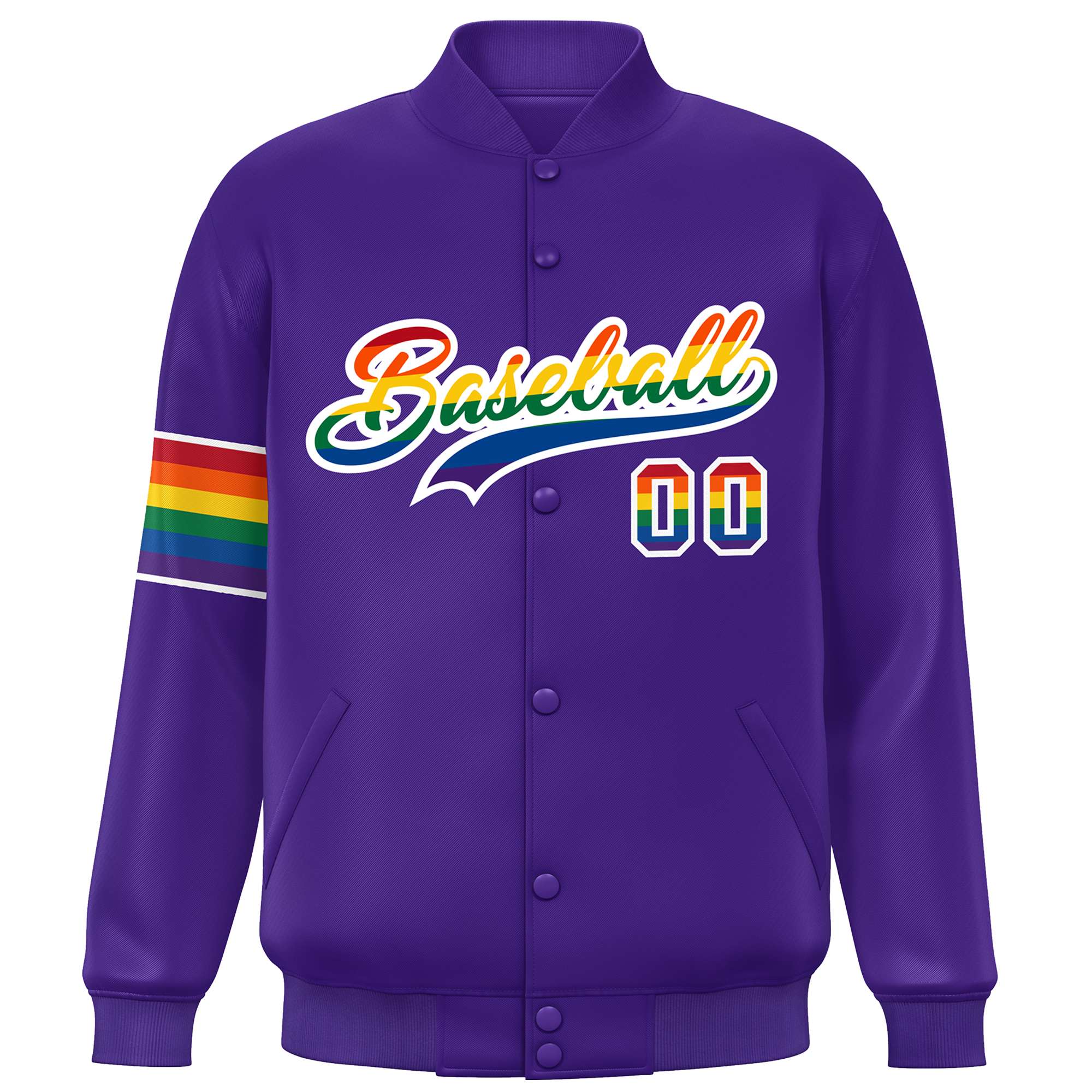 Custom Purple LGBT Rainbow For Pride Month Classic Style Letterman Baseball Jacket